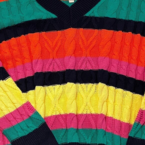 Vintage St. Johns Bay Sweater plus size 2x Colorful Striped Rainbow Cable Knit - Picture 3 of 7